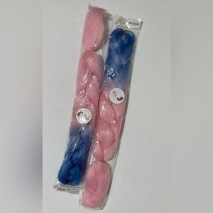 Cute Braid Hair Extensions Pink & Blue Cotton Candy Colored Synthetic Hair NEW